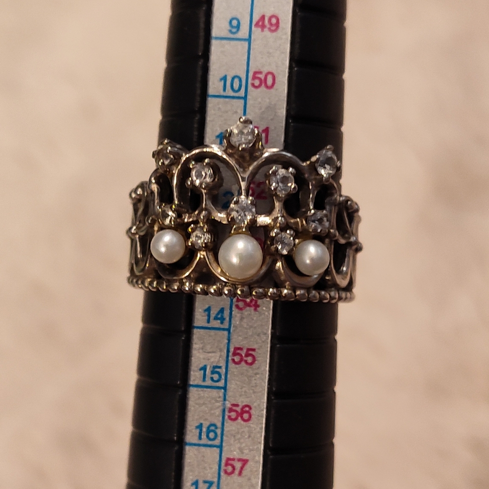 NEW! RETIRED Princess Diana Elegant Silver 925 Crown Ring with Pearls - Picture 9 of 11